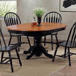 Sunset Trading Selections 66" Oval Pedestal Extendable TopTable Butterfly Top Dining Table, 2 Size Expandable, Seats 6, Distressed antique black with cherry rub