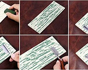 Double side 8" x 3" Leather Strop with Dual-sidedt Tape, Green & White Polishing Compound Kit for Honing & Sharpening Knives, Kitchen & Chef Knives, Straight razor, Wood Carving Chisels Brown