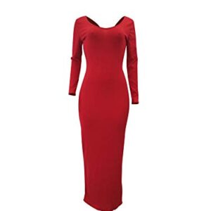 Cinyifaan Womens Deep V Neck Knit Sweater Long Sleeve Bodycon Midi Pencil Dress