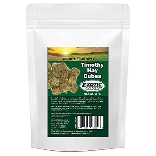 Timothy Hay Cubes 3 lb - 100% All Natural, High Fiber, Sun Cured Timothy Grass Food & Treat - Rabbits, Guinea Pigs, Chinchillas, Degus, Prairie Dogs, Tortoises, Hamsters, Gerbils, Rats & Small Pets