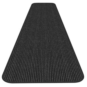 house, home and more indoor outdoor double-ribbed carpet runner with skid-resistant rubber backing - smokey black - 3 feet x 10 feet