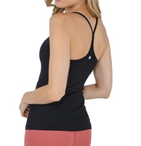 yogalicious ultra soft lightweight camisole tank top with built-in support bra - black - medium