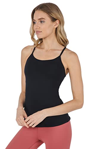 Yogalicious Ultra Soft Lightweight Camisole Tank Top with Built-in Support Bra - Black - Medium