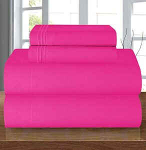 elegant comfort luxury 1500 thread count egyptian quality microfiber 4-piece premium hotel sheet set-wrinkle resistant, all around elastic fitted sheet, deep pocket up to 16", twin/twin xl, hot pink