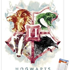 Trends International, 22.375" x 34", Poster & Mount Bundle The Wizarding World: Harry Potter-Hogwarts Illustrated House Crests Wall Poster