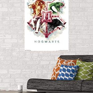 Trends International, 22.375" x 34", Poster & Mount Bundle The Wizarding World: Harry Potter-Hogwarts Illustrated House Crests Wall Poster