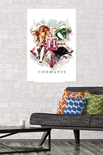 Trends International, 22.375" x 34", Poster & Mount Bundle The Wizarding World: Harry Potter-Hogwarts Illustrated House Crests Wall Poster