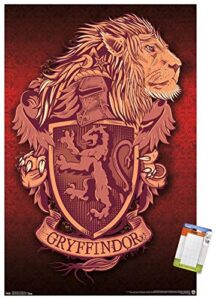 trends international the wizarding world: harry potter - gryffindor lion crest wall poster, 22.375" x 34", poster & mount bundle
