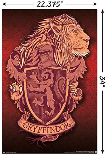 Trends International The Wizarding World: Harry Potter - Gryffindor Lion Crest Wall Poster, 22.375" x 34", Poster & Mount Bundle