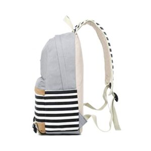 Girls School Backpack Causal Canvas Stripe Backpack Cute Teen Backpacks For Girls School Bag (Gray) One_Size