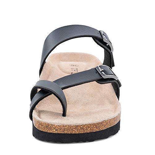 TF STAR Adjustable Sandals, Flat Leather Casual Slippers for Women & Ladies, Flip-Flops Ring Open-Toe Slide Cork Footbed for Teenagers/Girls