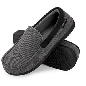 men's comfort memory foam moccasin slippers breathable cotton knit terry cloth house shoes (12 d(m) us, dark gray)