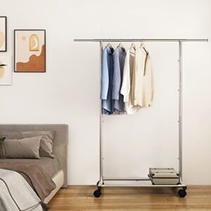 Simple Trending Clothing Garment Rack with Wheels and Bottom Shelves, Extendable, Chrome