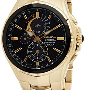 SEIKO SSC700 Watch for Men - Coutura Collection - Stainless Steel Case & Bracelet with Gold Finish, Light-Powered, 6-Month Power Reserve, Perpetual Calendar, and 100m Water Resistant