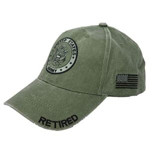 U.S. Army Retired Baseball Cap with U.S. Flag on Side. OD Green