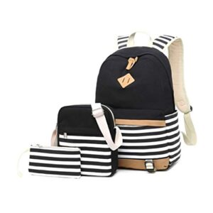 gazigo girls school backpack causal canvas stripe backpack cute teen backpacks for girls school bag (black)