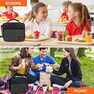 OPUX Insulated Lunch Bag, Soft Lunch Box for School Kids Boys Girls, Leakproof Small Lunch Pail for Adult Men Women, Reusable Compact Lunchbox Lunch Cooler Tote Bag for Office Work (Charcoal)