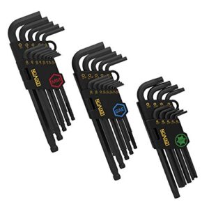 LEXIVON Master Wrench Key Set, 35-Piece Long Arm Ball End Hex Keys | 3-Pack Metric/SAE & Star, Industrial Grade S2 Alloy Steel (LX-131)