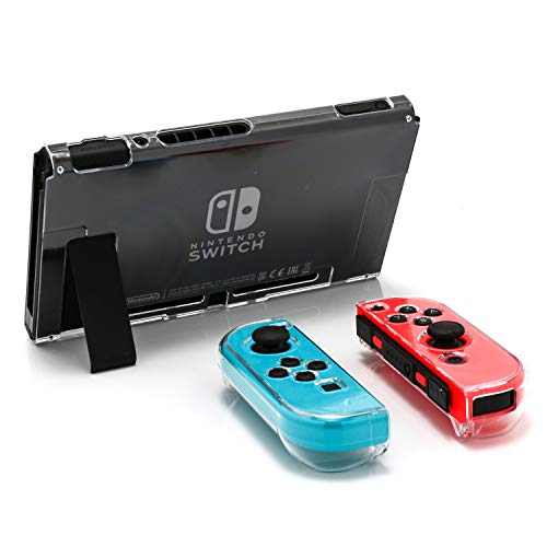 Dockable Case for Nintendo Switch, Protective Case for Nintendo Switch with a Tempered Glass Screen Protector and 6 Joy Stick Covers, Fit into the Dock Station - Clear