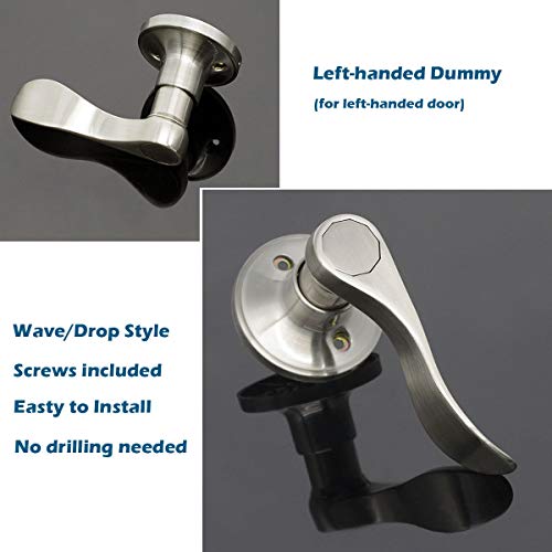 Gobrico Satin Nickel Left-Handed Dummy Lever Handle,One Side,Drop-Shaped,Inactive Door Pull with Screws,1 Pack