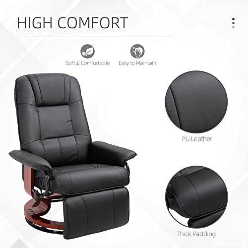 HOMCOM Faux Leather Manual Recliner, Adjustable Swivel Lounge Chair with Footrest, Armrest and Wrapped Wood Base for Living Room, Black