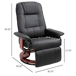 HOMCOM Faux Leather Manual Recliner, Adjustable Swivel Lounge Chair with Footrest, Armrest and Wrapped Wood Base for Living Room, Black