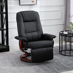 HOMCOM Faux Leather Manual Recliner, Adjustable Swivel Lounge Chair with Footrest, Armrest and Wrapped Wood Base for Living Room, Black