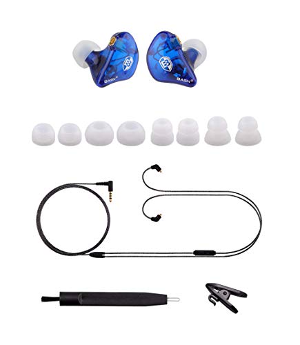 BASN High-Definition in Ear Monitor Headphones for Musicians with Detachable MMCX Earbuds; Dual Dynamic Drivers and Noise-Isolating (Blue)