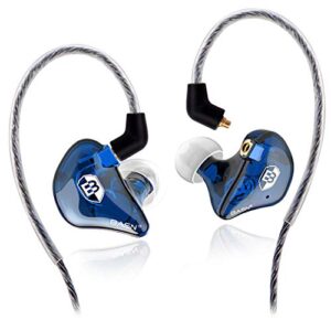 basn high-definition in ear monitor headphones for musicians with detachable mmcx earbuds; dual dynamic drivers and noise-isolating (blue)