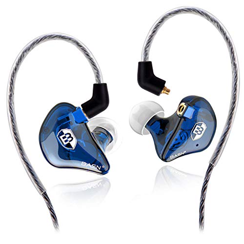 BASN High-Definition in Ear Monitor Headphones for Musicians with Detachable MMCX Earbuds; Dual Dynamic Drivers and Noise-Isolating (Blue)