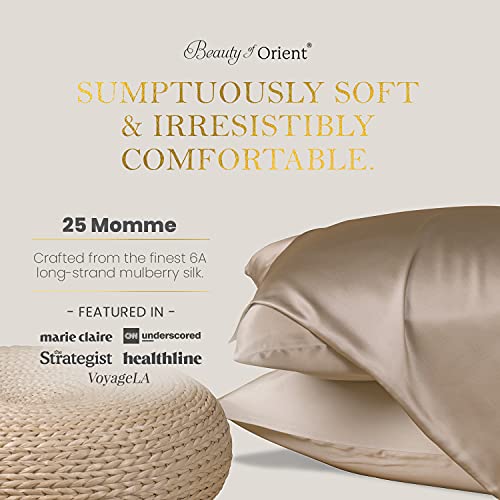 BEAUTY OF ORIENT - 25 Momme, 100% Pure Mulberry Silk Pillowcase for Hair and Skin, Natural Hypoallergenic Silk Pillow Case, Best for Beauty Body and Sleep (Queen - 20" x 30", Frosty Blue)