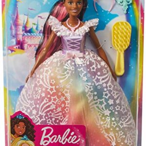 Barbie Dreamtopia Royal Ball Princess Doll, Brunette Wearing Glittery Rainbow Ball Gown, with Brush and 5 Accessories, Gift for 3 to 7 Year Olds