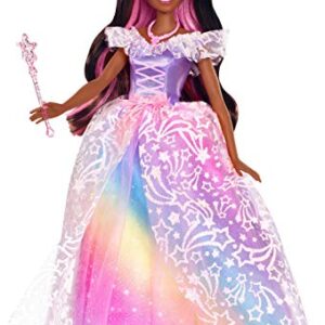 Barbie Dreamtopia Royal Ball Princess Doll, Brunette Wearing Glittery Rainbow Ball Gown, with Brush and 5 Accessories, Gift for 3 to 7 Year Olds