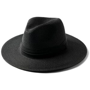 furtalk panama hat sun hats for women men wide brim fedora straw beach hat uv upf 50+ black