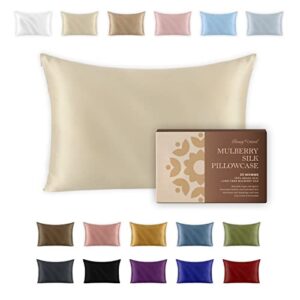 beauty of orient - 25 momme, 100% pure mulberry silk pillowcase for hair and skin, natural hypoallergenic silk pillow case, best for beauty body and sleep (standard - 20" x 26", vanilla ice)