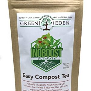 GreenEden InoBoost Ultimate Easy Compost Tea for Plants - Nutrient & Bloom Booster - Soluble Biostimulants for Plant Growth, Flowering & Yields - 8oz. Microbial Inoculant - Super Soil