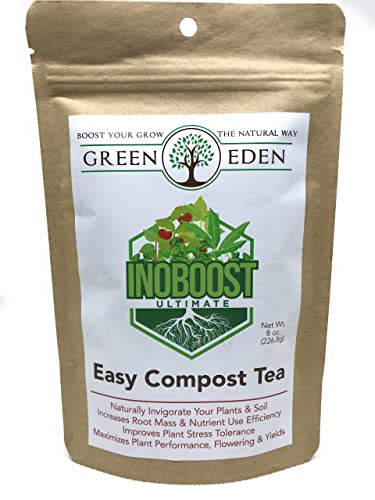 GreenEden InoBoost Ultimate Easy Compost Tea for Plants - Nutrient & Bloom Booster - Soluble Biostimulants for Plant Growth, Flowering & Yields - 8oz. Microbial Inoculant - Super Soil