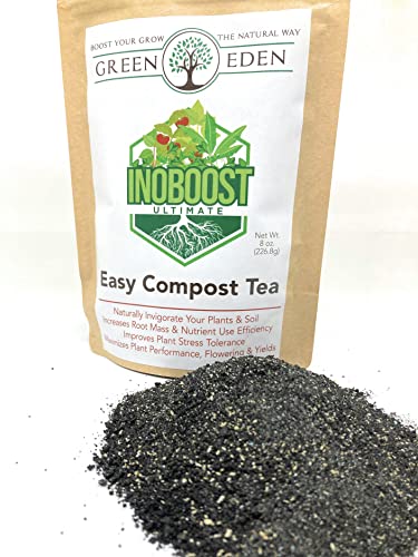 GreenEden InoBoost Ultimate Easy Compost Tea for Plants - Nutrient & Bloom Booster - Soluble Biostimulants for Plant Growth, Flowering & Yields - 8oz. Microbial Inoculant - Super Soil