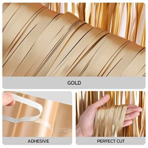 2 Pack 3.3 ft x 9.8 ft Foil Curtains Metallic Fringe Curtains Shimmer Curtain Photo Backdrop for Halloween Christmas Birthday Party Wedding Deco (Pale Gold)