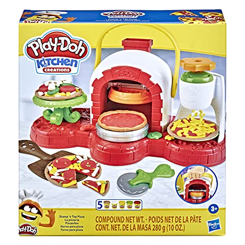 Play-Doh Kitchen Creations Stamp 'n Top Pizza Oven Toy for Kids 3 Years and Up with 5 Modeling Compound Colors, Play Food, Cooking Toy