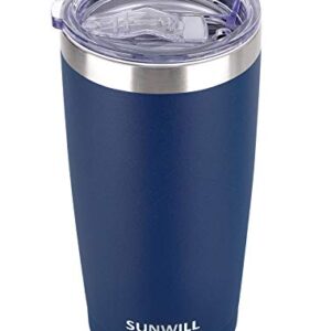 SUNWILL 20oz Tumbler with Lid, Stainless Steel Vacuum Insulated Double Wall Travel Tumbler, Durable Insulated Coffee Mug, Powder Coated Navy, Thermal Cup with Splash Proof Sliding Lid