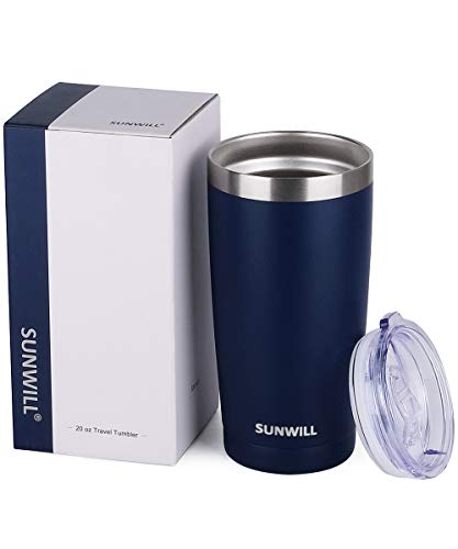 SUNWILL 20oz Tumbler with Lid, Stainless Steel Vacuum Insulated Double Wall Travel Tumbler, Durable Insulated Coffee Mug, Powder Coated Navy, Thermal Cup with Splash Proof Sliding Lid