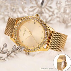 ManChDa Womens Wrist Watch Crystal Case Mesh Stainless Steel Band Bling Ladies Watches Analog Quartz Diamond Classic Fashion Romantic+ Jewelry Cuff Bracelet Set Slim Thin Casual Glitter Dress Watches