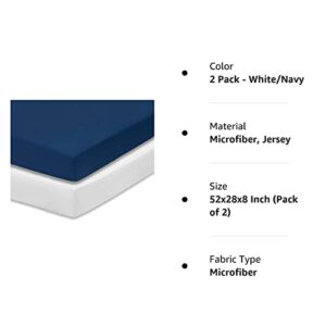 Everyday Kids 2-Pack Fitted Crib Sheets, 100% Soft Breathable Microfiber Baby Sheet, Fits Standard Size Crib Mattress 28in x 52in, White Nursery Sheet and Navy Nursery Sheet