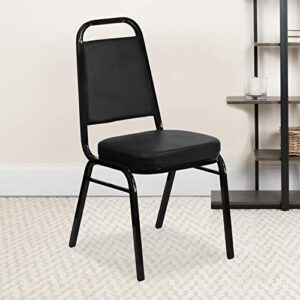 emma + oliver trapezoid back banquet chair, black vinyl/black frame 2.5" seat