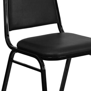EMMA + OLIVER Trapezoid Back Banquet Chair, Black Vinyl/Black Frame 2.5" Seat