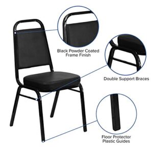 EMMA + OLIVER Trapezoid Back Banquet Chair, Black Vinyl/Black Frame 2.5" Seat