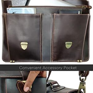 RUSTIC TOWN Handmade 16 inch Brown Leather Shoulder Briefcase Messenger Bag Men's 15.6-inch Laptop Satchel