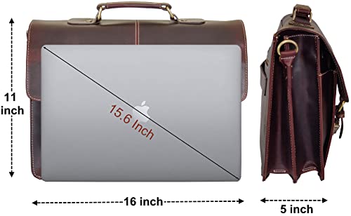 RUSTIC TOWN Handmade 16 inch Brown Leather Shoulder Briefcase Messenger Bag Men's 15.6-inch Laptop Satchel