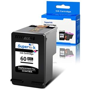 superink high yield remanufactured ink cartridge compatible for hp 60 60xl cc641wn (1 black) replacement for deskjet d1660 d1663 f4480 f4580 photosmart c4600 d110a envy 100 110 all-in-one printer